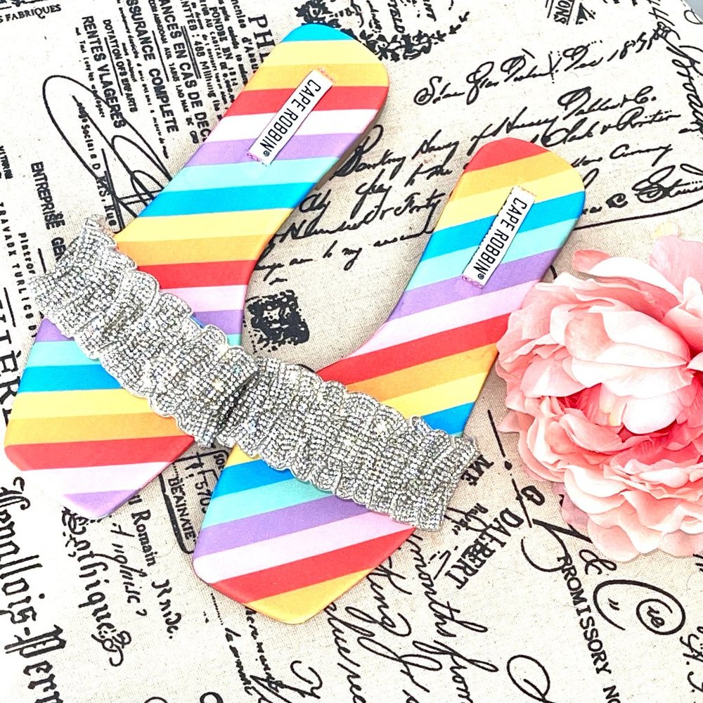 Gorgeous rainbow embellished silver sandal - Picture 2 of 9